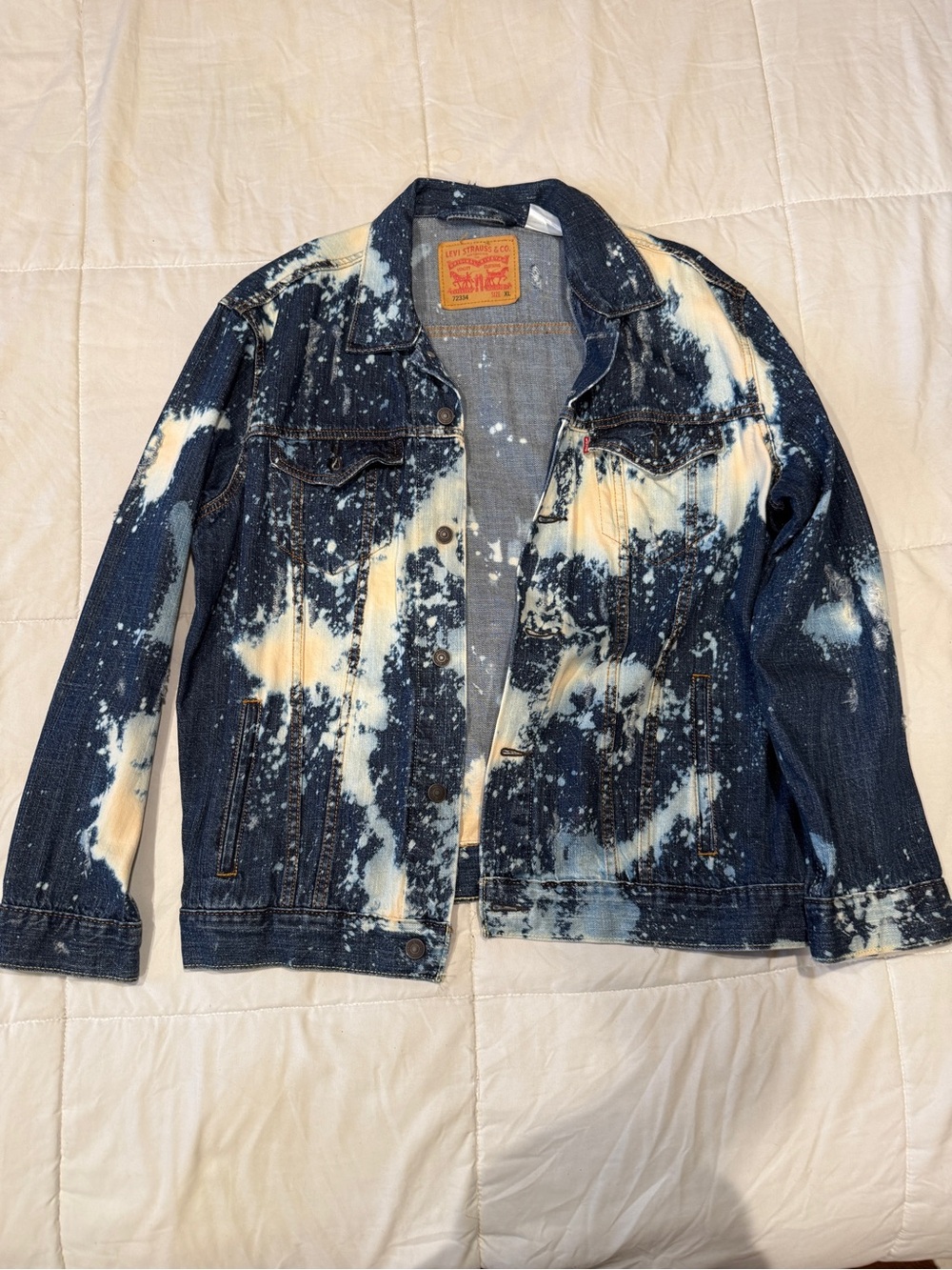 Levi's Dark Blue Denim Jacket with Cream Bleach Pattern